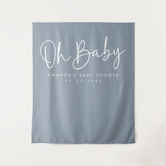 Modern Script Blue Oh Baby Baby Shower Backdrop (Front)
