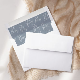 Modern Script Blue Oh Baby Simple Baby Shower Envelope Liner