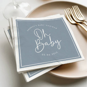 Modern Script Blue Oh Baby Simple Baby Shower Napkins