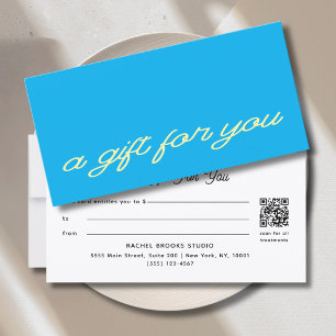 Modern Script Blue QR Code Gift Certificate