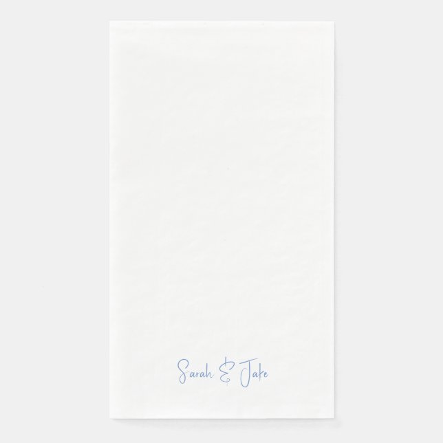 Modern Script Blue Text White Wedding Paper Guest Towels (Front)
