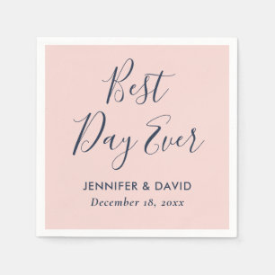 Modern Script Blush and Navy Blue Wedding Napkins