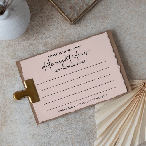 Modern Script blush Date Night Ideas bridal shower Advice Card