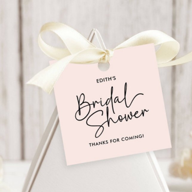 Modern Script blush Handwritten Bridal Shower Favor Tags (SQUARE TAG BRIDAL SHOWER TIPOGRAPHY SIGNATURE LIKE FONT ELEGANT MODERN BLUSH PINK)