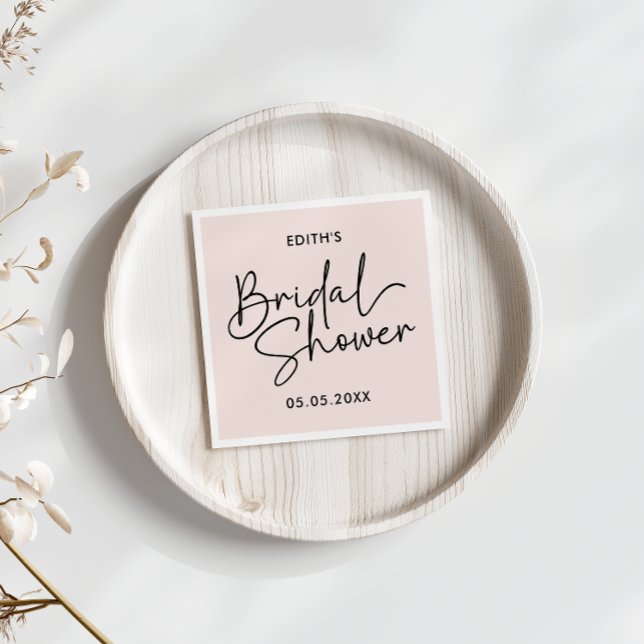 Modern Script blush Handwritten Bridal Shower Napkins (Modern Handwritten signture like Script bridal shower)