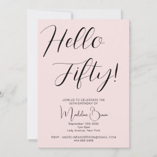 Modern Script Blush Pink 50th Birthday Invitation