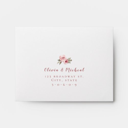 Modern script blush pink floral Wedding RSVP Envelope