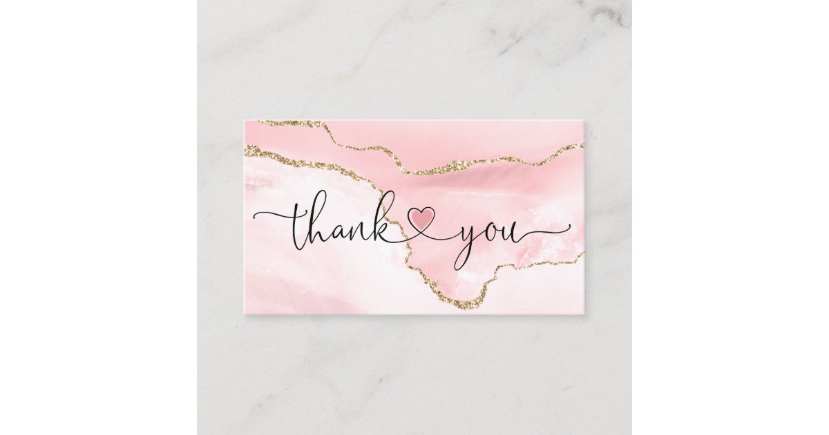 modern script blush pink heart thank you for order business card | Zazzle