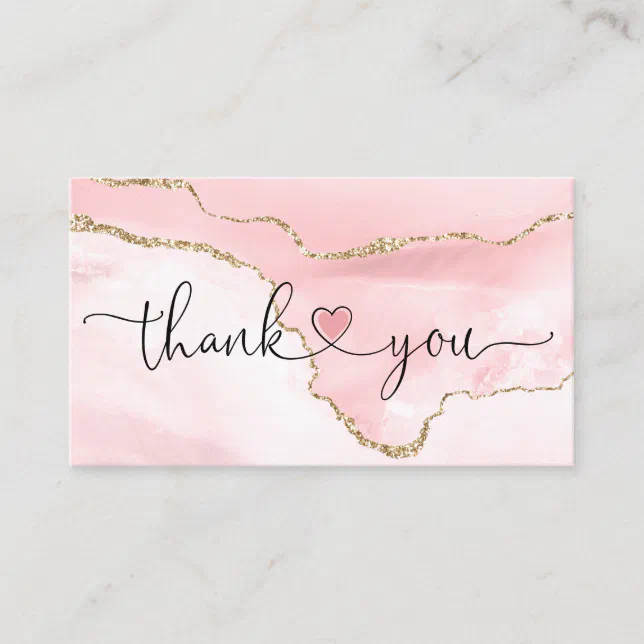 modern script blush pink heart thank you for order business card | Zazzle
