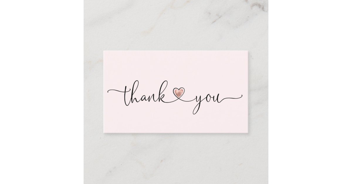 modern script blush pink heart thank you for order business card | Zazzle