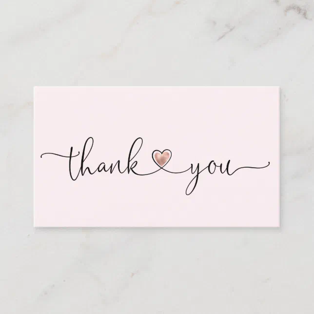modern script blush pink heart thank you for order business card | Zazzle