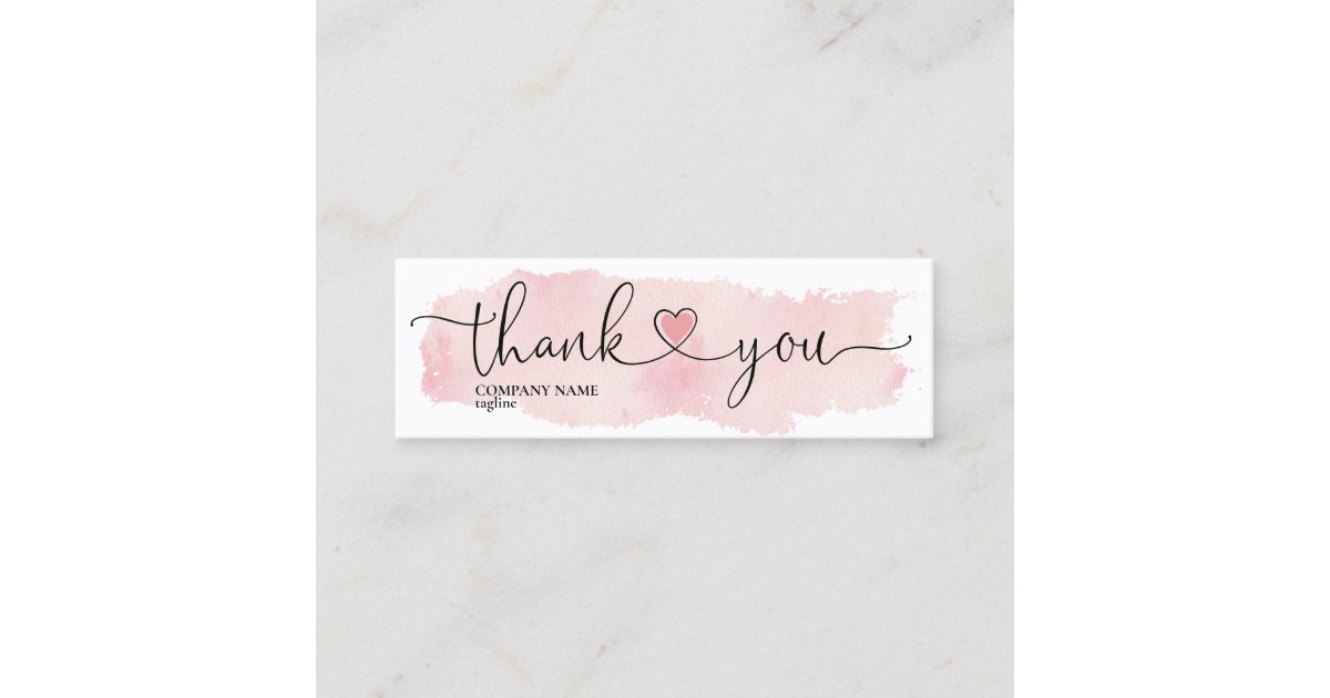 modern script blush pink heart thank you for order mini business card ...