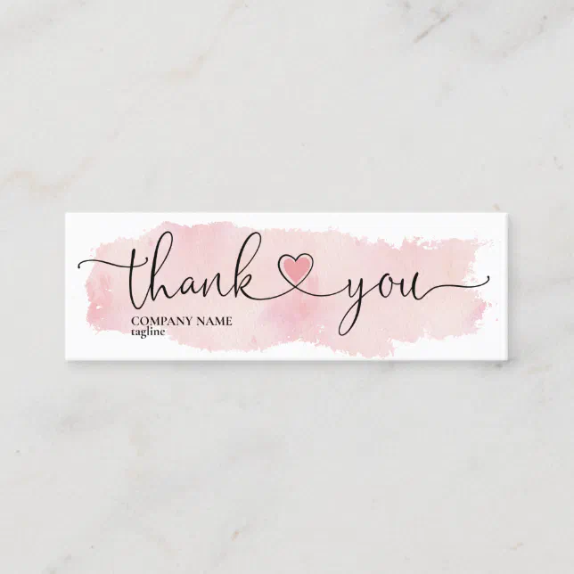 modern script blush pink heart thank you for order mini business card ...