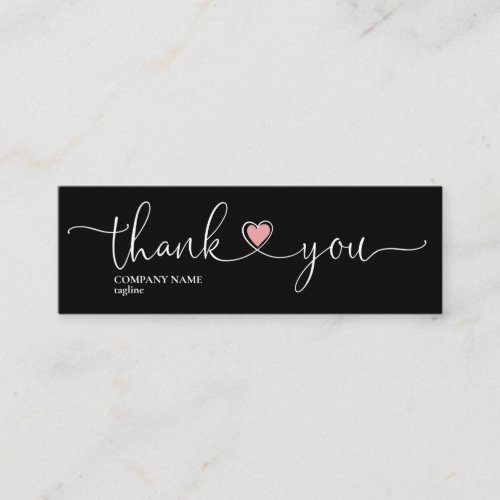 modern script blush pink heart thank you for order mini business card