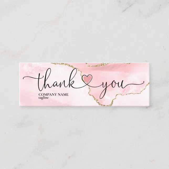 modern script blush pink heart thank you for order mini business card ...