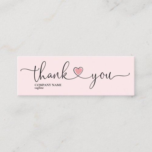 modern script blush pink heart thank you for order mini business card