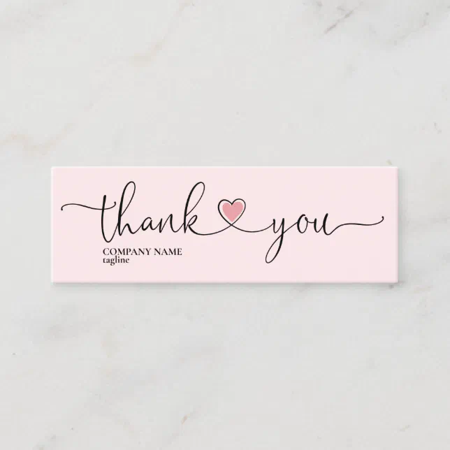 modern script blush pink heart thank you for order mini business card ...