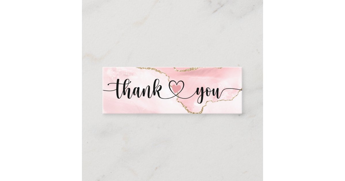 modern script blush pink heart thank you for order mini business card ...