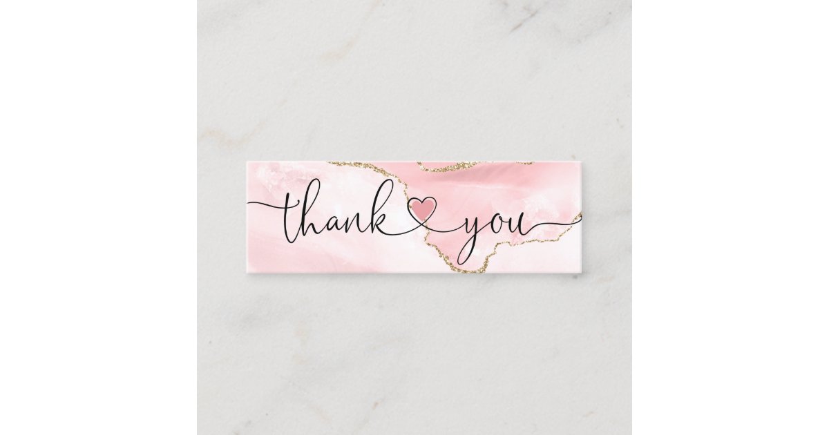 modern script blush pink heart thank you for order mini business card ...
