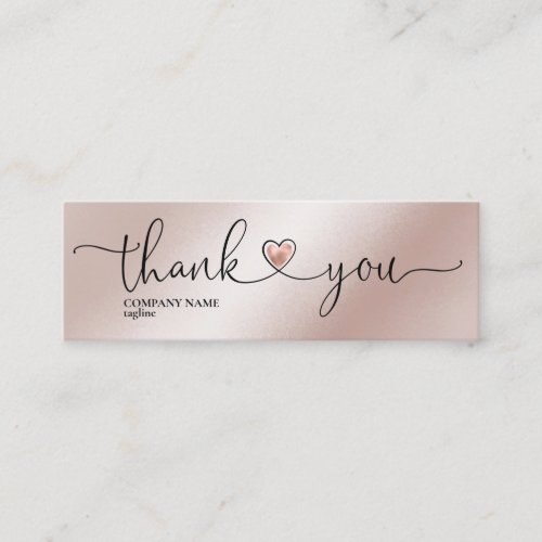 modern script blush pink heart thank you for order mini business card