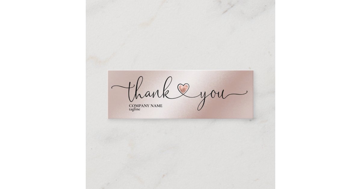 modern script blush pink heart thank you for order mini business card ...