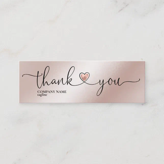 modern script blush pink heart thank you for order mini business card ...