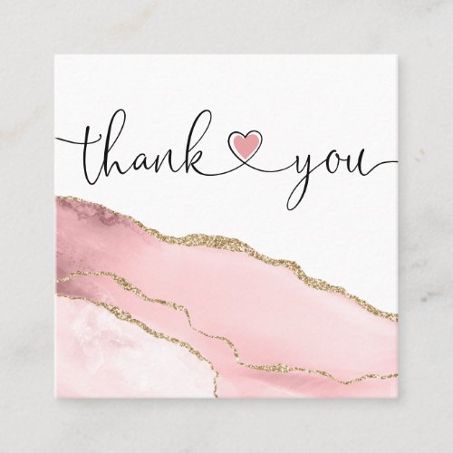 modern script blush pink heart thank you for order square business card