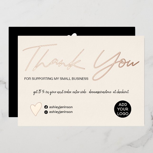 Modern script blush pink order thank you foil invitation (Front/Back)
