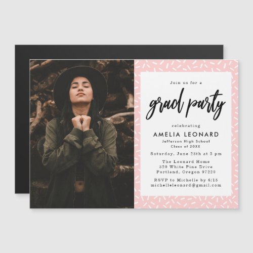 Modern Script Blush Pink Photo Graduation Party Magnetic Invitation