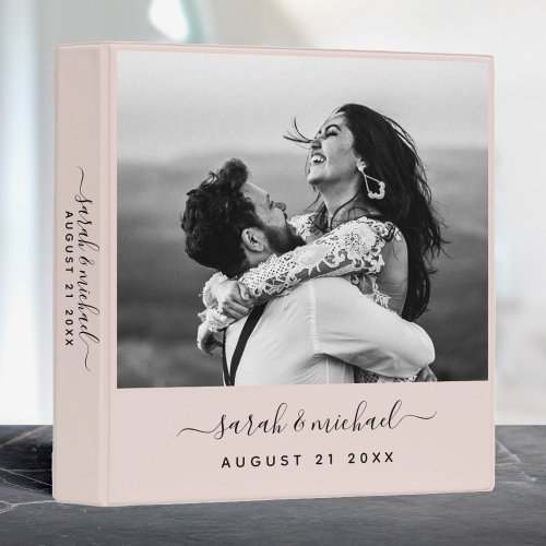 Modern Script Blush Pink Photo Wedding Planner 3 Ring Binder