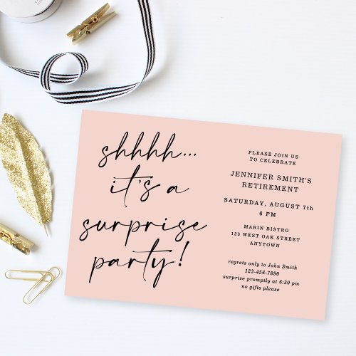 Modern Script Blush Pink Surprise Retirement Party