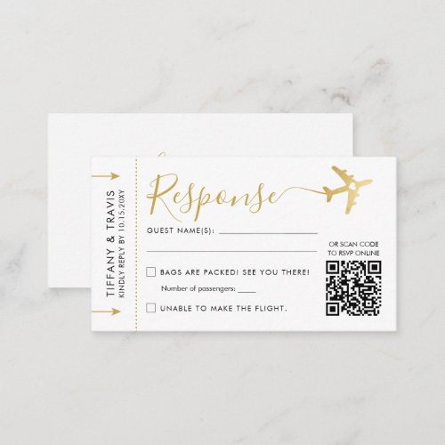 Modern Script Boarding Pass Ticket Mini QR RSVP Enclosure Card