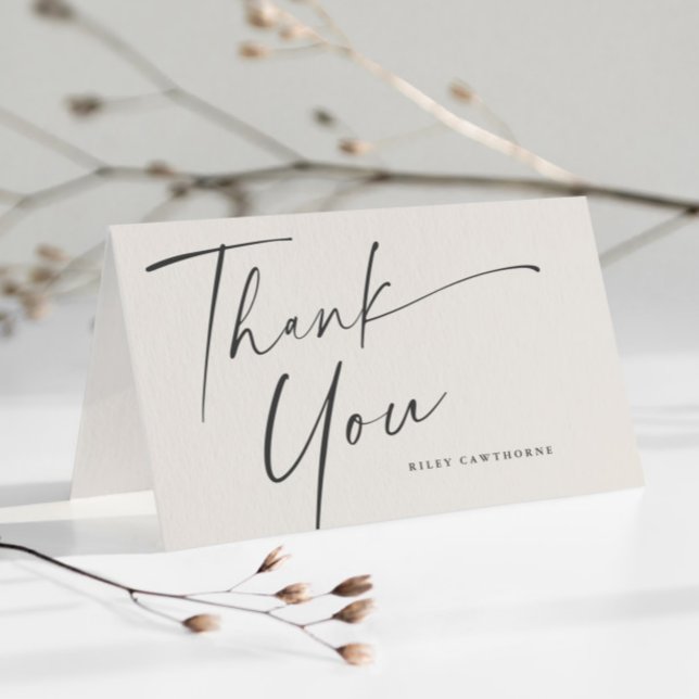 Modern Script Boho Bridal Shower Letterpress Thank You Card (Simple Script Boho Bridal Shower Thank You Card.)