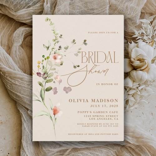 Modern Script Boho Flower Garden Bridal Shower Invitation