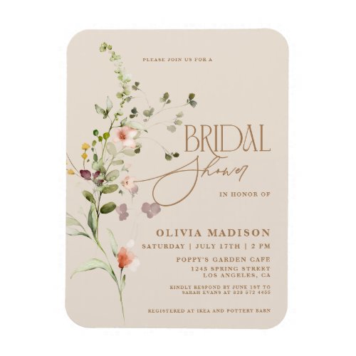 Modern Script Boho Flower Garden Bridal Shower Magnet