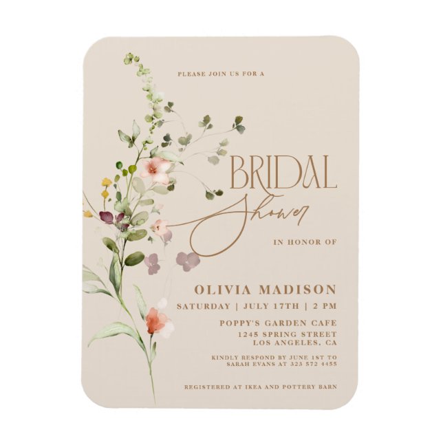 Modern Script Boho Flower Garden Bridal Shower Magnet (Vertical)