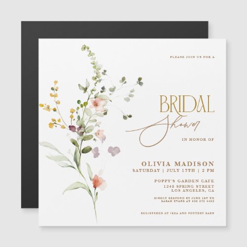 Modern Script Boho Flower Garden Bridal Shower Magnetic Invitation