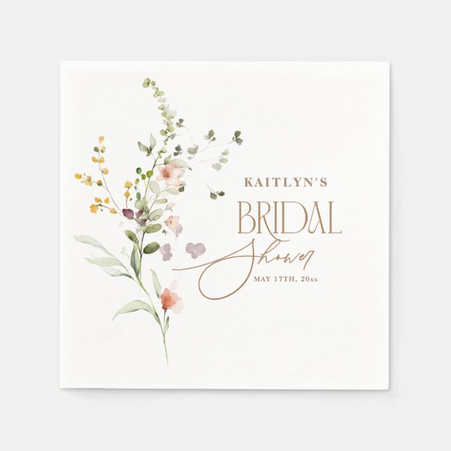 Modern Script Boho Flower Garden Bridal Shower Napkins (Front)