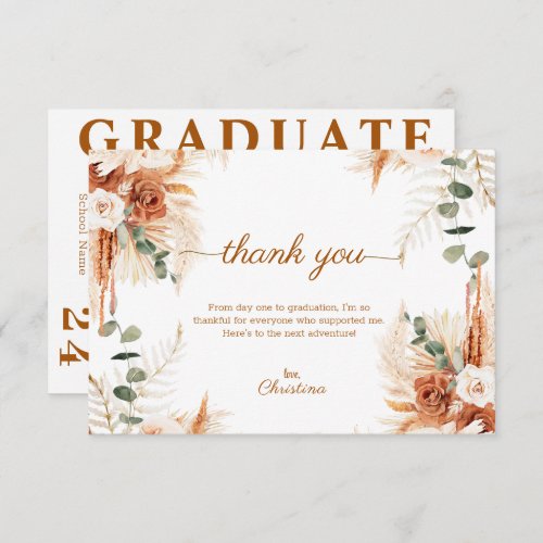 Modern Script  Boho Terracotta Photo Graduation  Thank You Card