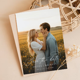 Modern Script Boho Wedding Photo Save The Date