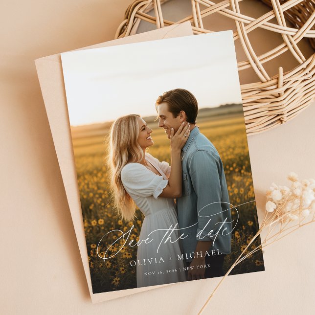 Modern Script Boho Wedding Photo Save The Date (Creator Uploaded)