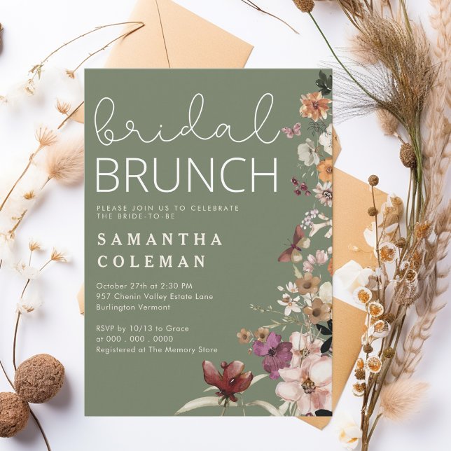 Modern Script Boho Wildfolwer Bridal Shower Brunch Invitation (Creator Uploaded)