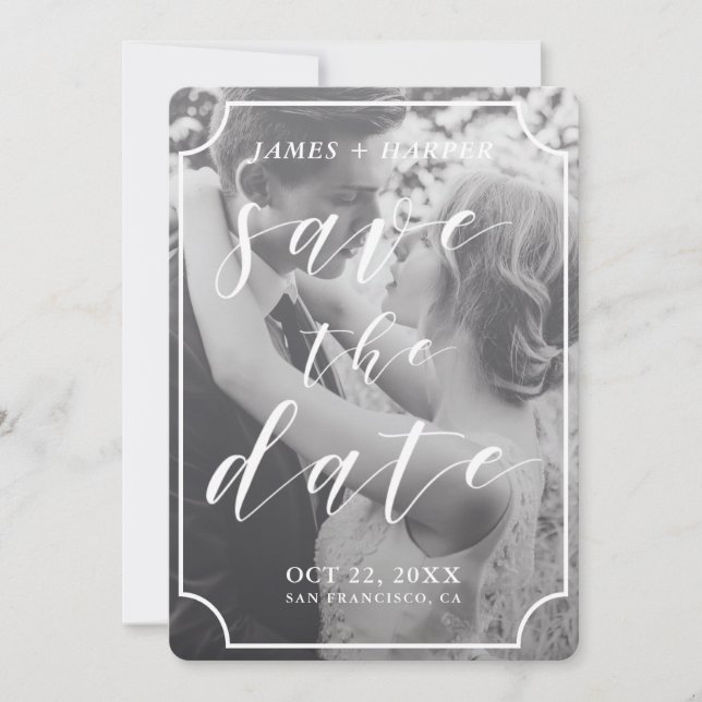 Modern Script Border | Custom Photo Save the Date (Front)
