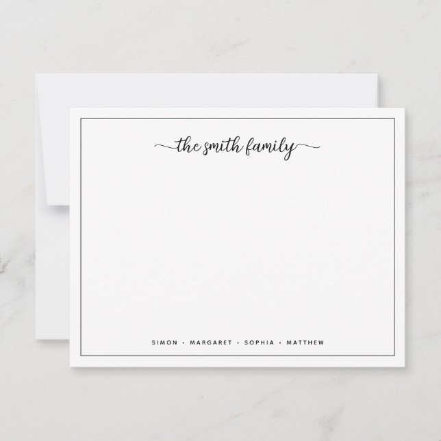 Modern Script Border Family Stationery Note Card (Front)
