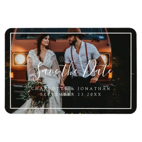 Modern Script Border Wedding Save the Date Magnet