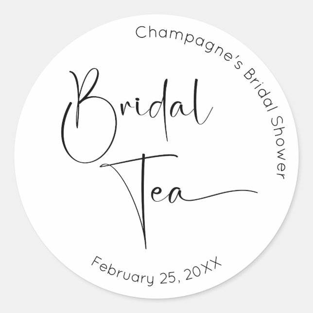 Modern Script Bridal Shower Bridal Tea Classic Round Sticker (Front)