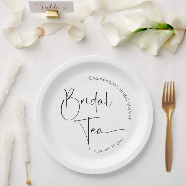 Modern Script Bridal Shower Bridal Tea Paper Plates (Wedding)
