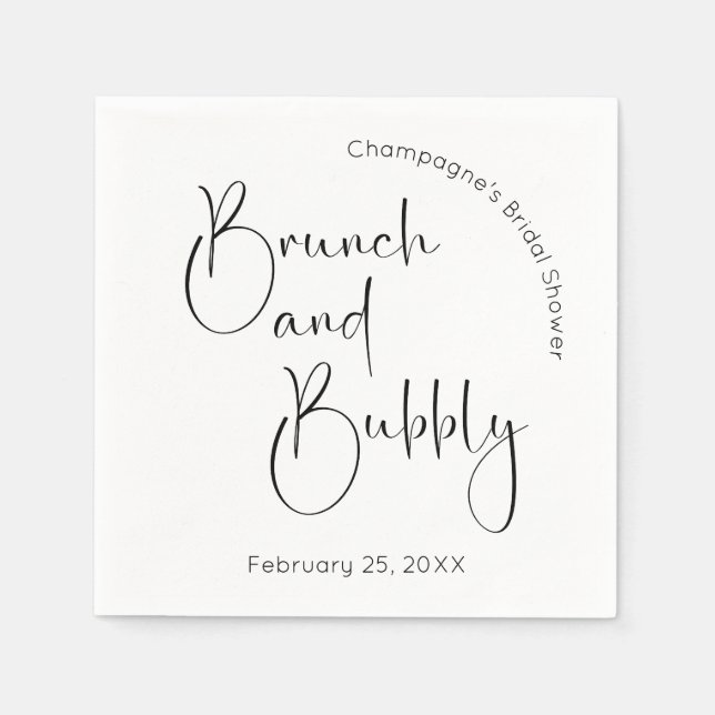 Modern Script Bridal Shower Brunch and Bubbly Napkins (Front)