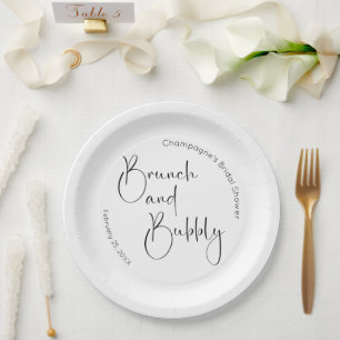 Modern Script Bridal Shower Brunch and Bubbly Paper Plates