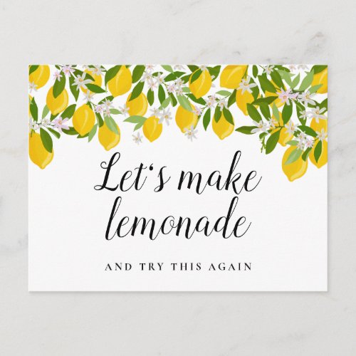 Modern Script Bridal Shower Change of Date Lemons Postcard